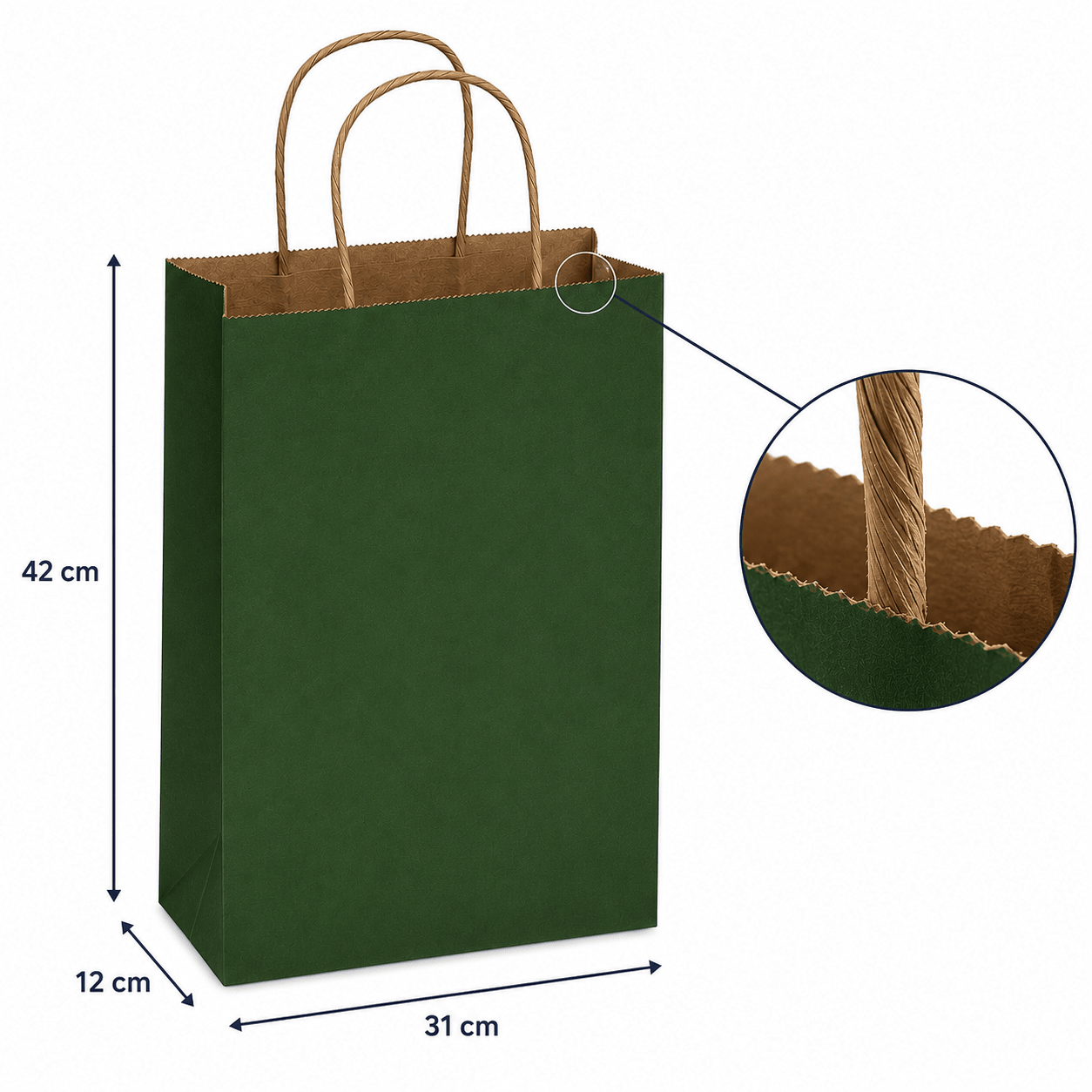 Sacoșe hârtie cu mâner răsucit - verde închis (set 12 buc)
