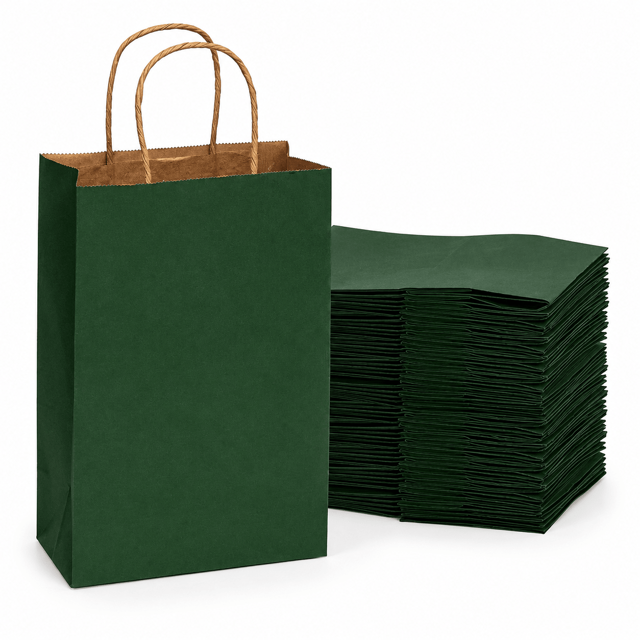 Sacoșe hârtie cu mâner răsucit - verde închis (set 12 buc)