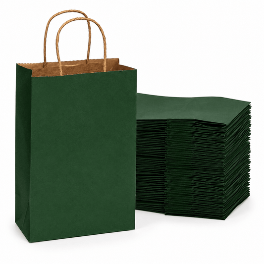 Sacoșe hârtie cu mâner răsucit - verde închis (set 12 buc)