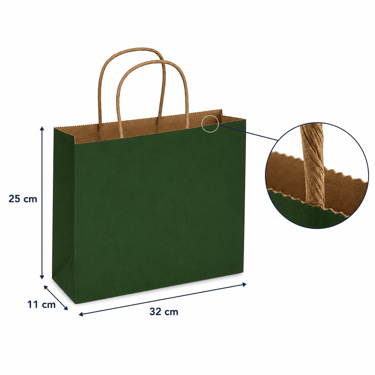 Sacoșe hârtie cu mâner răsucit - verde închis (set 12 buc)