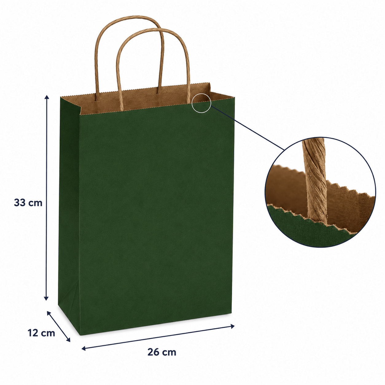 Sacoșe hârtie cu mâner răsucit - verde închis (set 12 buc)