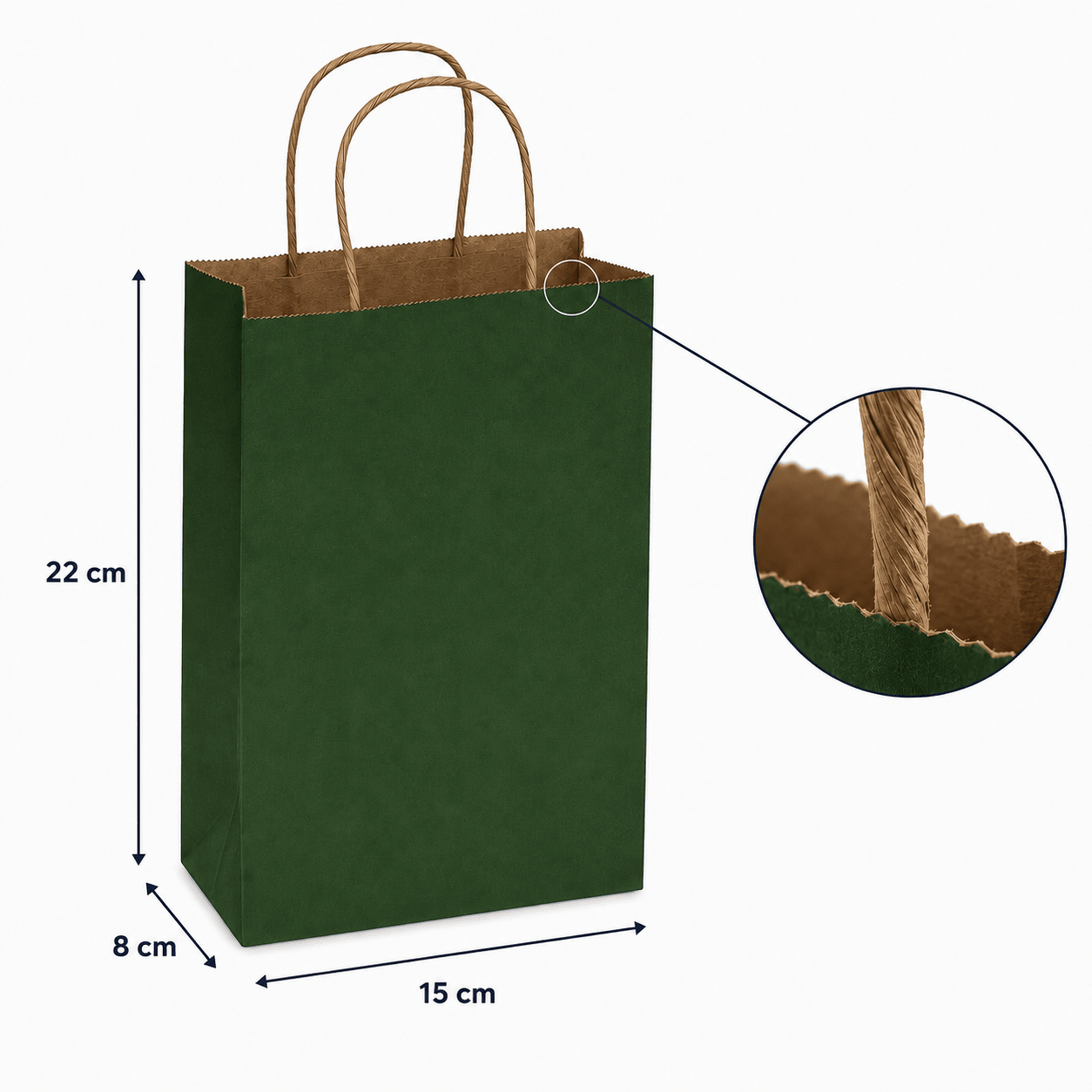 Sacoșe hârtie cu mâner răsucit - verde închis (set 12 buc)