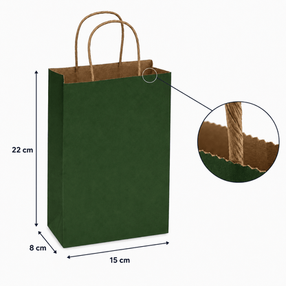 Sacoșe hârtie cu mâner răsucit - verde închis (set 12 buc)