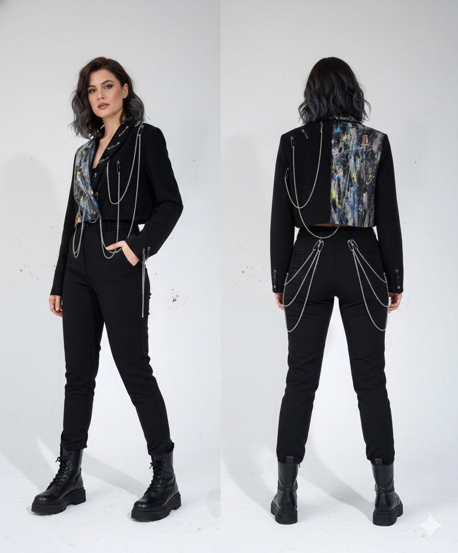 Sacou accesorizat și pictat manual