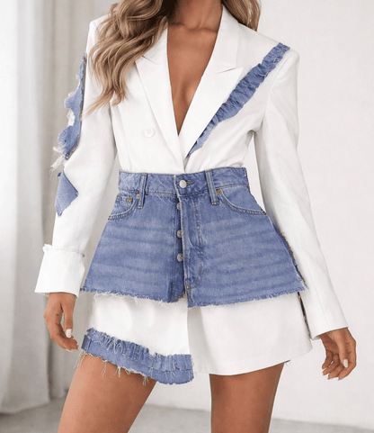 Sacou handmade cu fusta denim