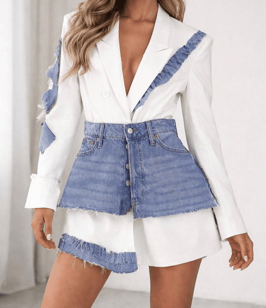 Sacou handmade cu fusta denim