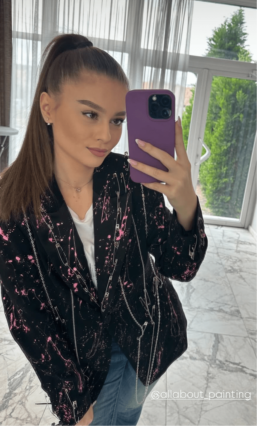 Sacou Pink Splash cu lanturi