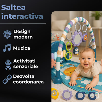 Saltea de Joaca cu Pian si Jucarii Senzoriale, cu Lumini, Muzica, Albastru