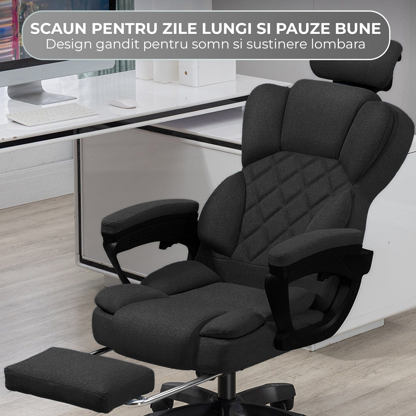 Scaun de Birou cu Masaj Timebox, 125°, Reglabil pe Inaltime, Negru