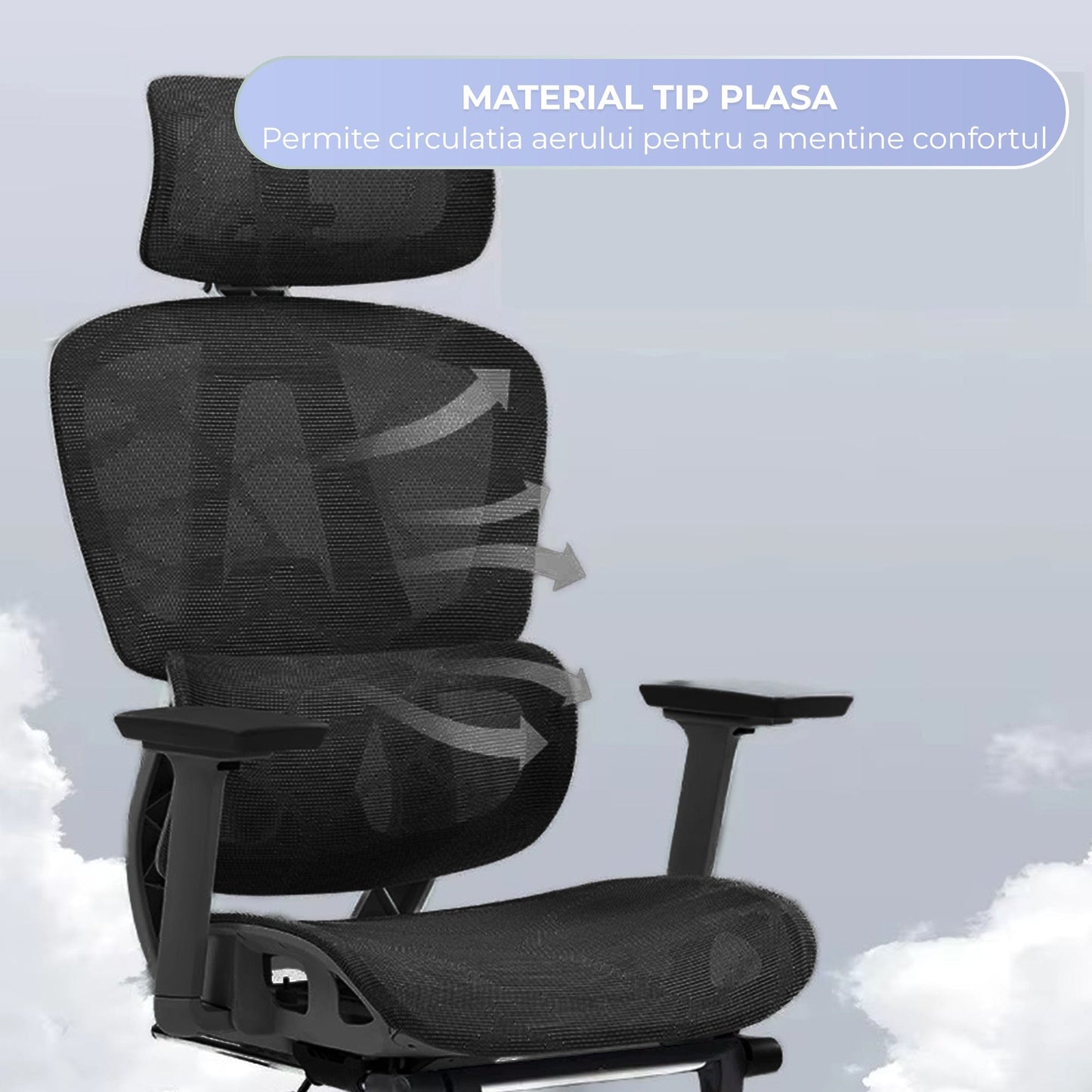 Scaun birou ergonomic Timebox, 360°, 9D armrest, 8D tetiera, Negru