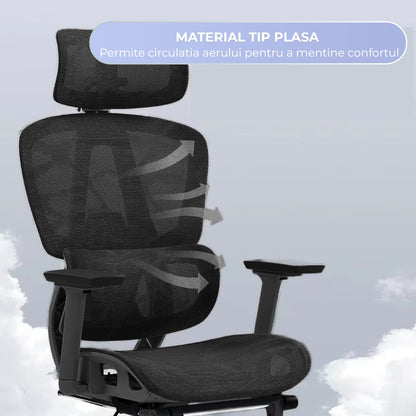 Scaun birou ergonomic Timebox, 360°, 9D armrest, 8D tetiera, Negru