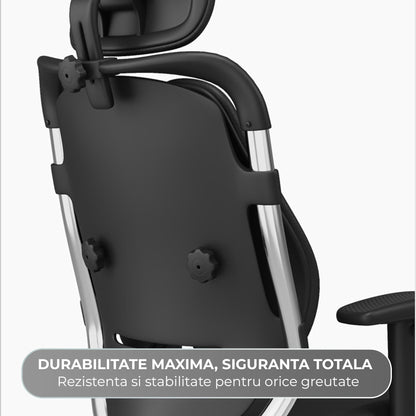 Scaun Ergonomic de Birou Timebox, Cotiere 3D, Tetiera Reglabila 3D, Negru