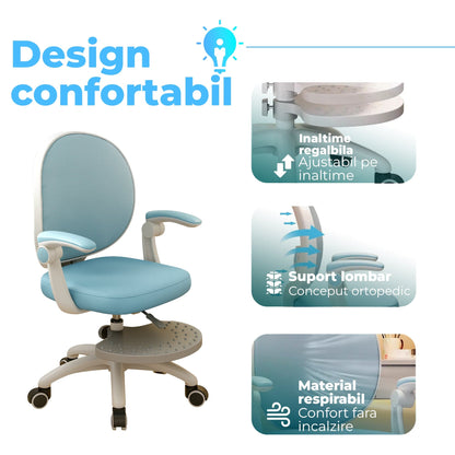 Scaun Reglabil pentru Copii, Model Ergonomic cu Spatar Confortabil, Albastru