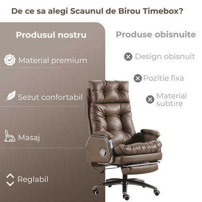 Scaun de Birou Ergonomic cu Masaj in 7 Puncte, 155°, Piele Premium, Maro