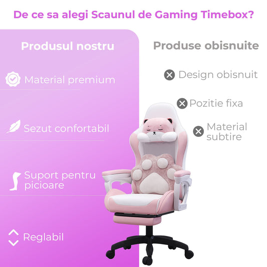 Scaun Gaming Timebox, 135°, Piele PU Premium, Rotire 360°, Roz