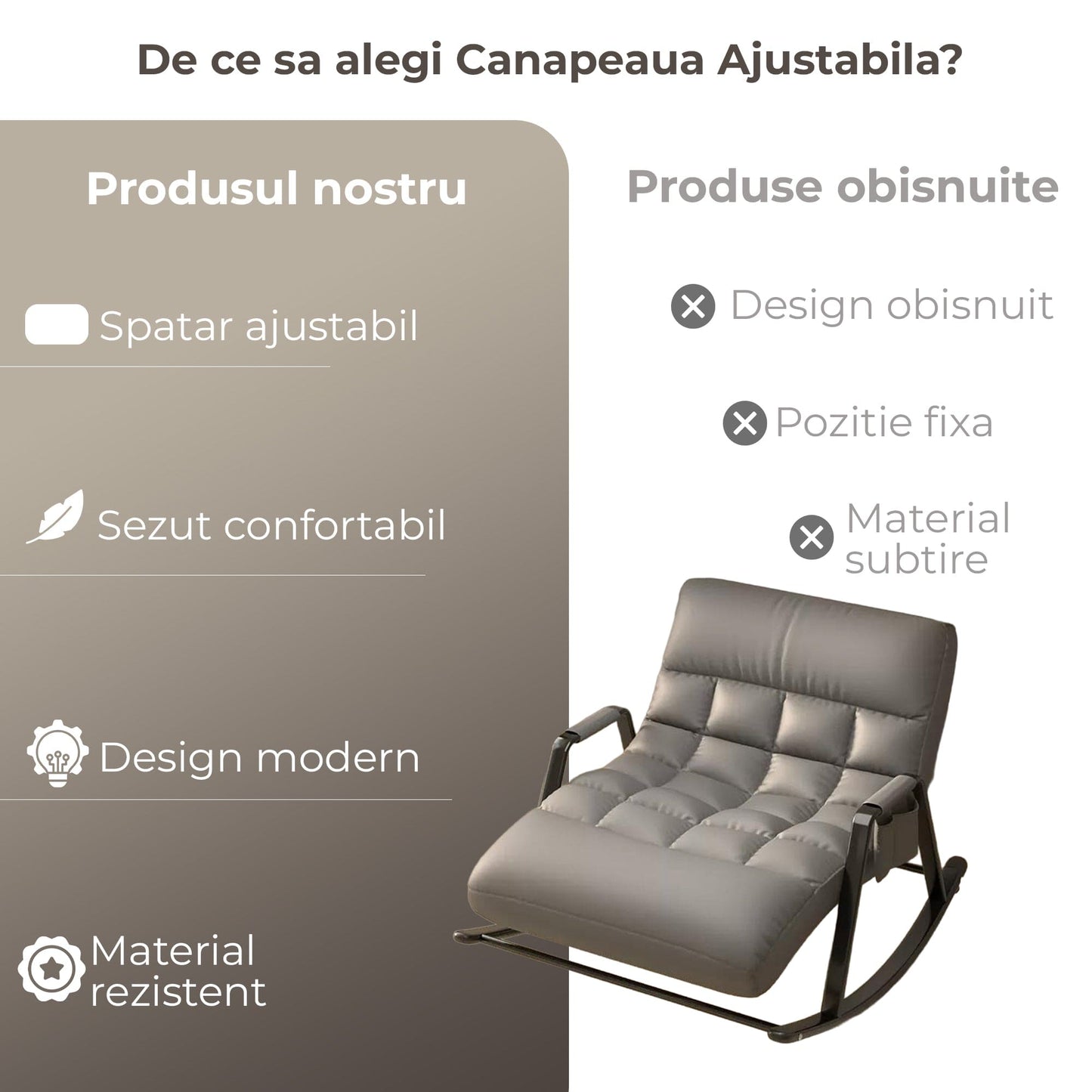 Scaun Balansoar Reglabil Timebox, Buzunar Lateral, Gri