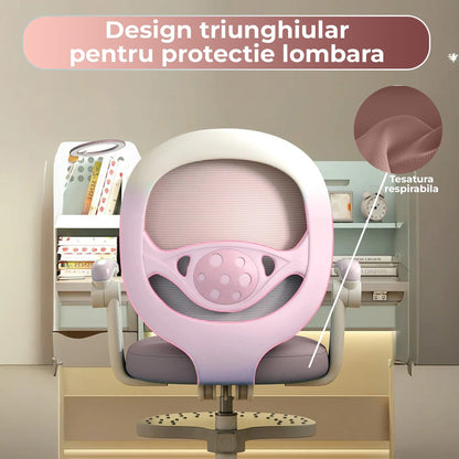 Scaun Reglabil pentru Copii, Model Ergonomic cu Spatar Confortabil, Roz