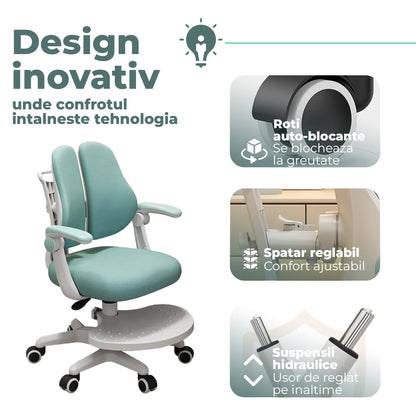 Scaun ergonomic copii 3-12 ani, Rglaj inaltime, Brate rabatabile, Albastru