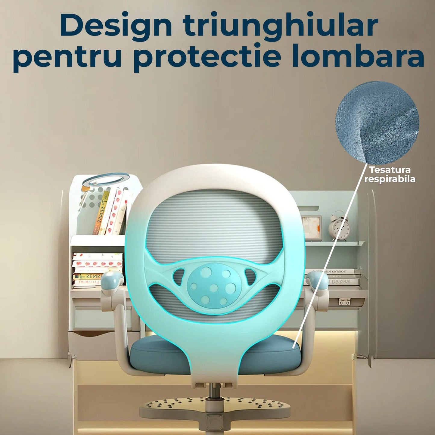 Scaun Reglabil pentru Copii, Model Ergonomic cu Spatar Confortabil, Albastru