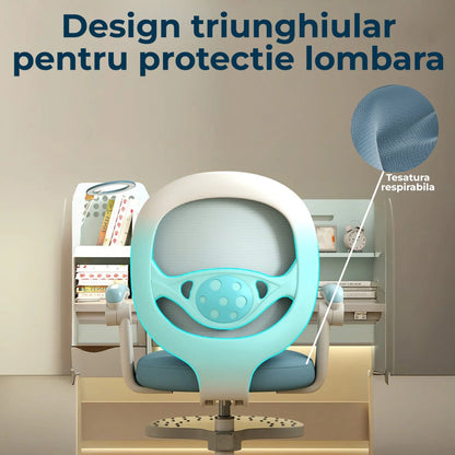 Scaun Reglabil pentru Copii, Model Ergonomic cu Spatar Confortabil, Albastru