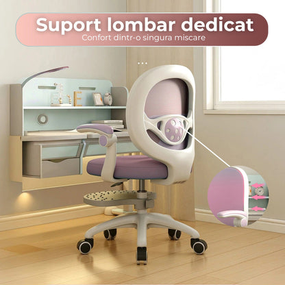 Scaun Reglabil pentru Copii, Model Ergonomic cu Spatar Confortabil, Roz