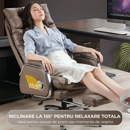 Scaun de Birou Ergonomic cu Masaj in 7 Puncte, 155°, Piele Premium, Maro