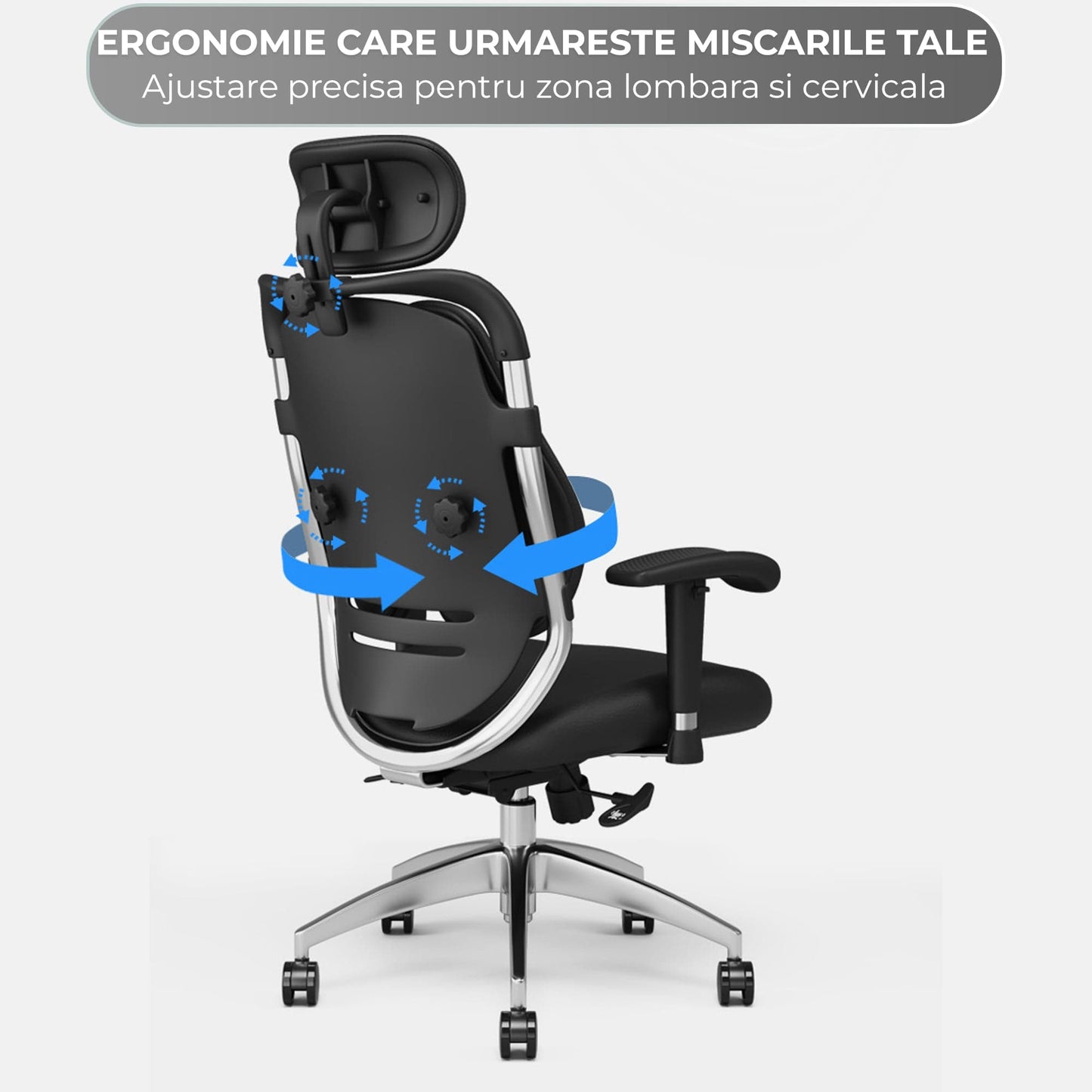 Scaun Ergonomic de Birou Timebox, Cotiere 3D, Tetiera Reglabila 3D, Negru