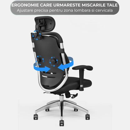 Scaun Ergonomic de Birou Timebox, Cotiere 3D, Tetiera Reglabila 3D, Negru