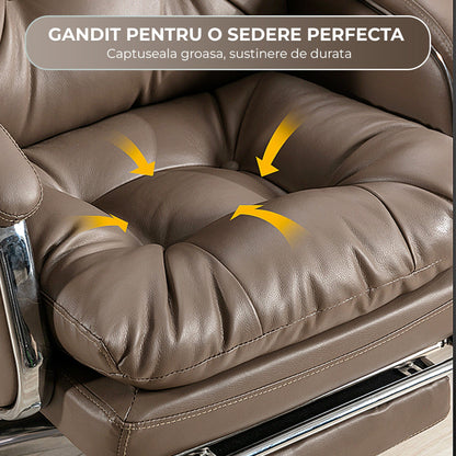 Scaun de Birou Ergonomic cu Masaj in 7 Puncte, 155°, Piele Premium, Maro