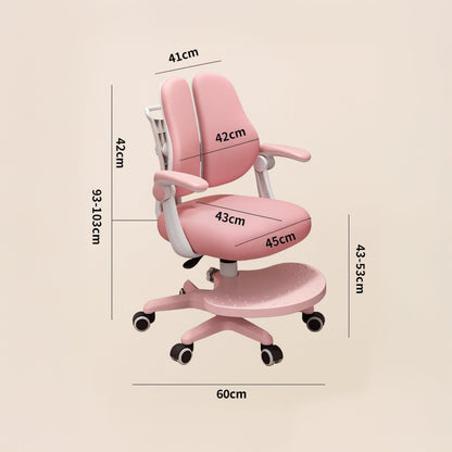Scaun ergonomic copii 3-12 ani, Rglaj inaltime, Brate rabatabile, Roti auto-blocante, Roz