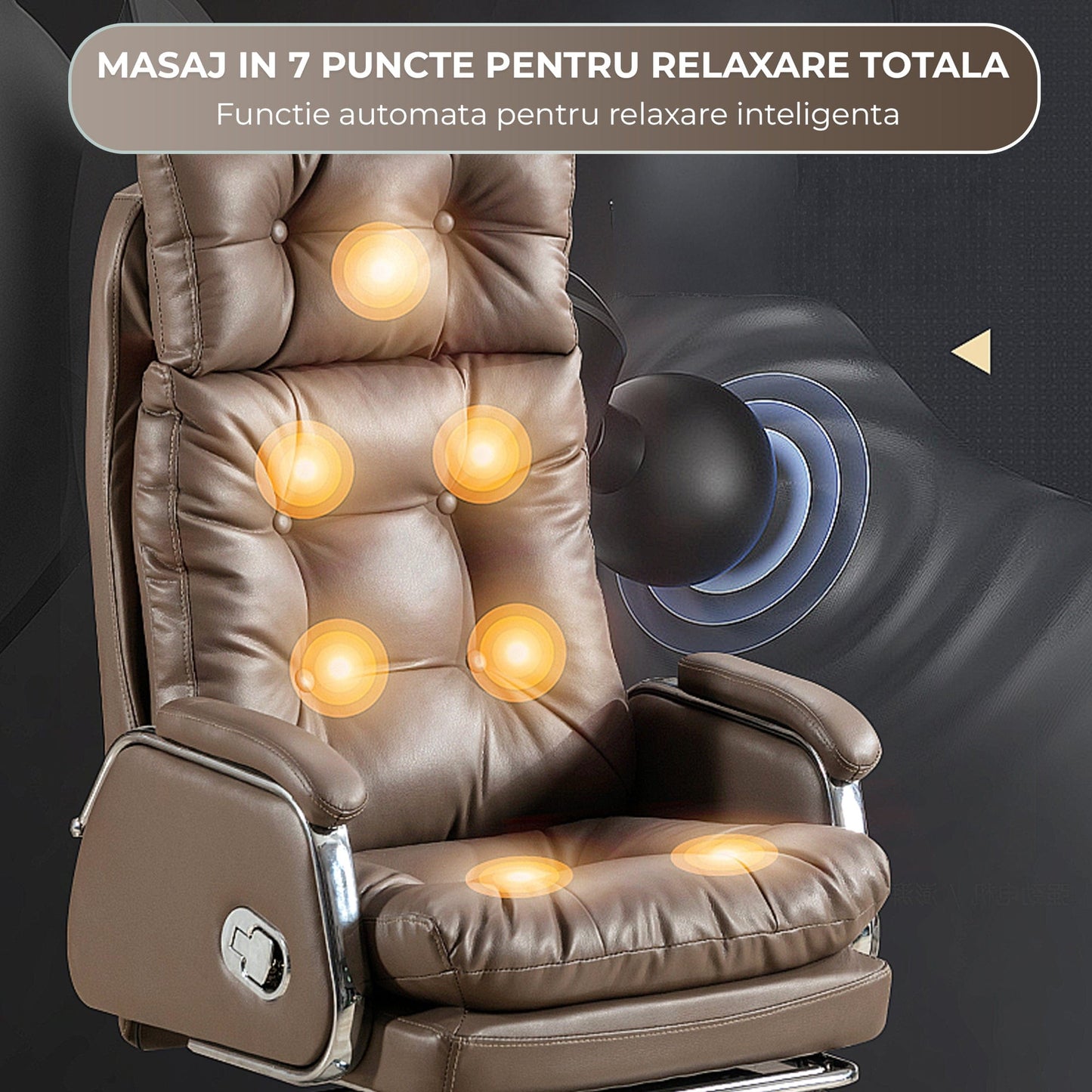 Scaun de Birou Ergonomic cu Masaj in 7 Puncte, 155°, Piele Premium, Maro