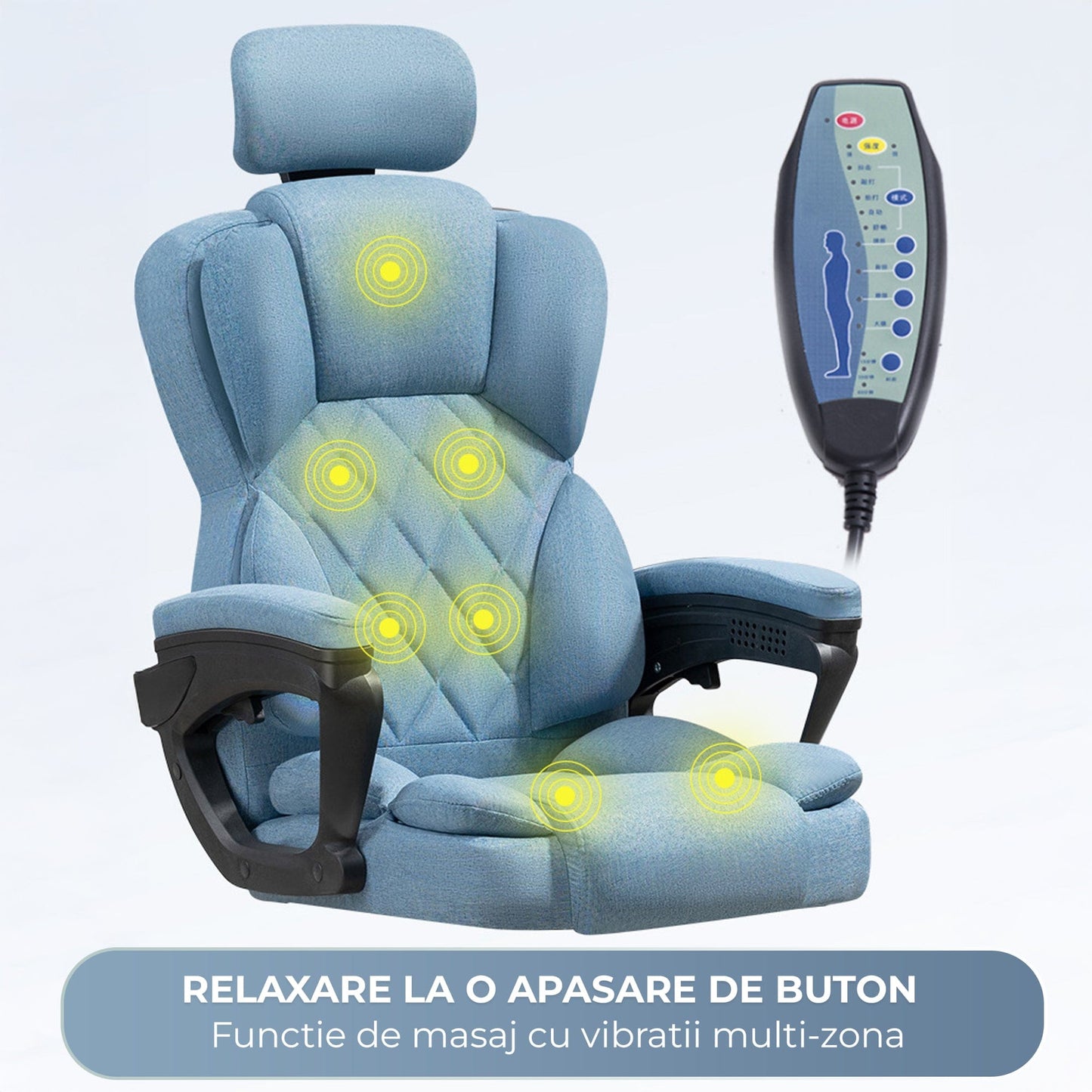 Scaun de Birou cu Masaj Timebox, 125°, Reglabil pe Inaltime, Turcoaz