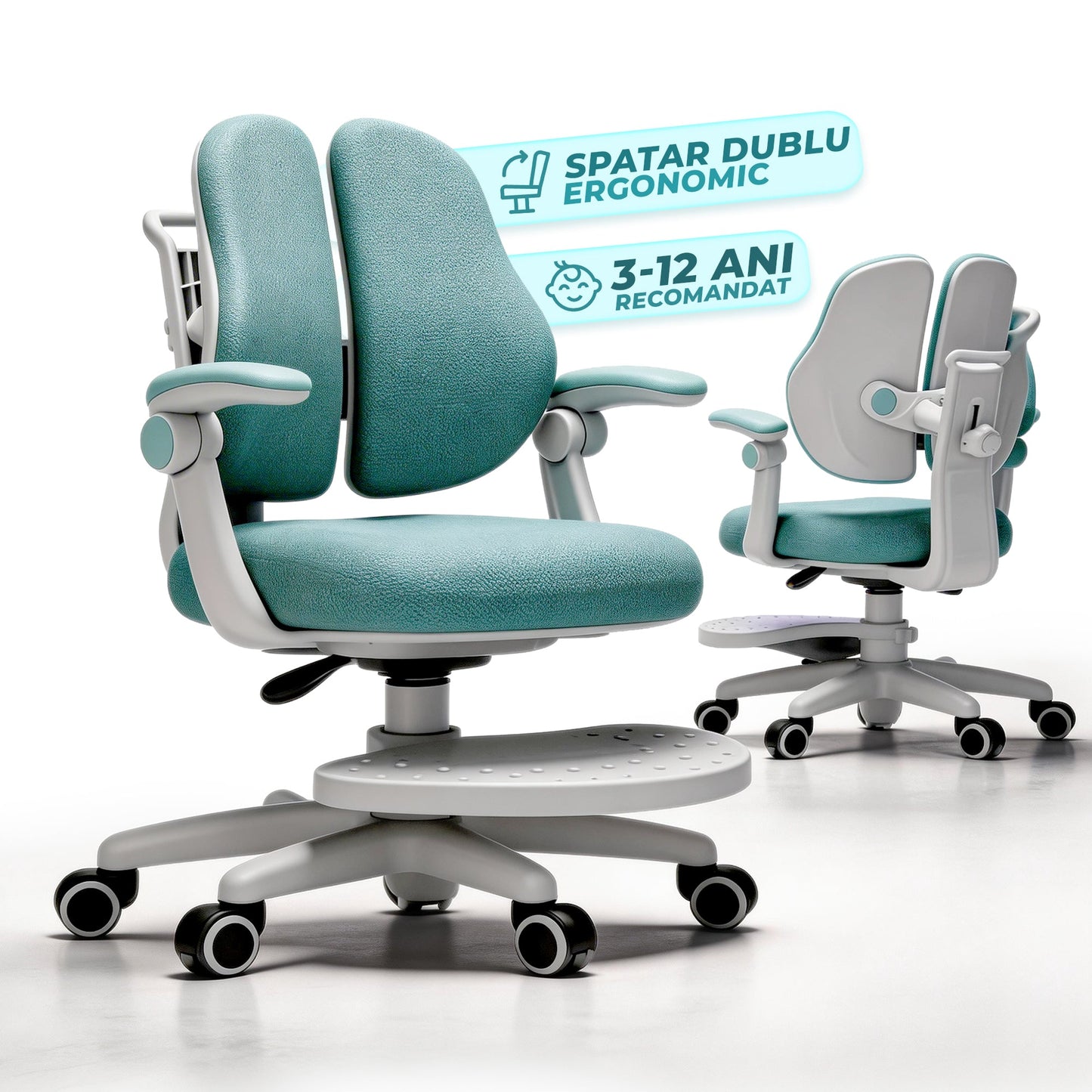 Scaun ergonomic copii 3-12 ani, Rglaj inaltime, Brate rabatabile, Albastru
