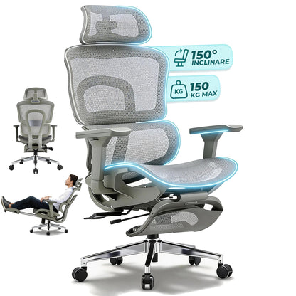 Scaun ergonomic Timebox, Cotiere 4D, pana la 150 kg, 150°, Gri