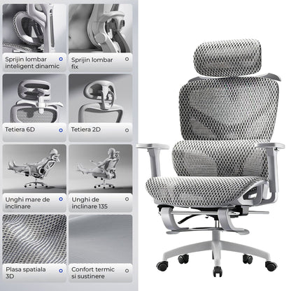 Scaun birou ergonomic Timebox, Tetiera, 4D armrest, Gri