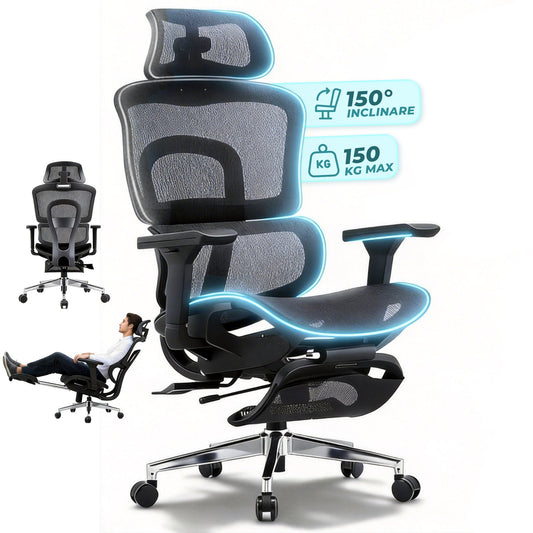 Scaun ergonomic Timebox, Cotiere 4D, pana la 150 kg, 150°, Negru