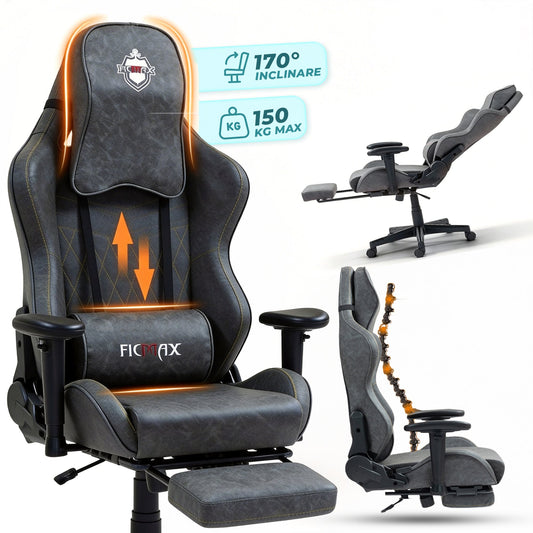 Scaun Gaming Clasic din Piele, Cilindru Clasa 4, Negru