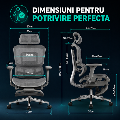 Scaun ergonomic Timebox, Cotiere 4D, pana la 150 kg, 150°, Gri