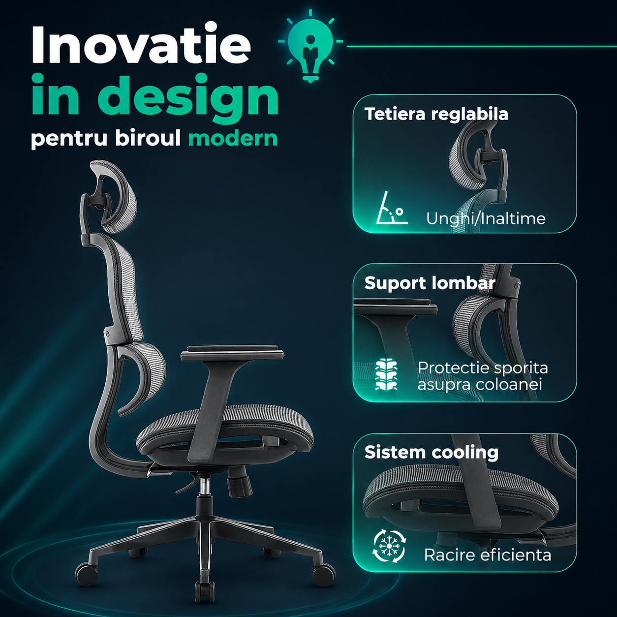 Scaun ergonomic Timebox, Cotiere 4D, pana la 150 kg, 150°, Gri