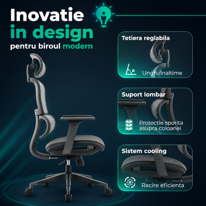 Scaun ergonomic Timebox, Cotiere 4D, pana la 150 kg, 150°, Gri