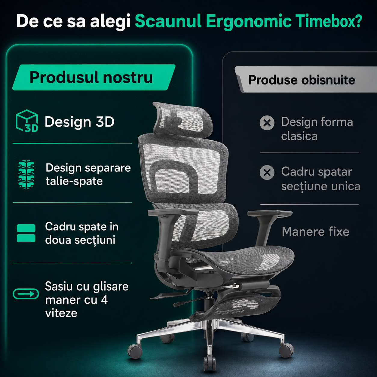 Scaun ergonomic Timebox, Cotiere 4D, pana la 150 kg, 150°, Gri
