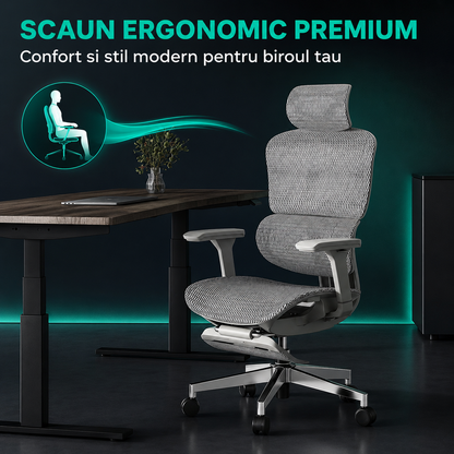 Scaun ergonomic Timebox, Cotiere 4D, pana la 150 kg, 150°, Gri
