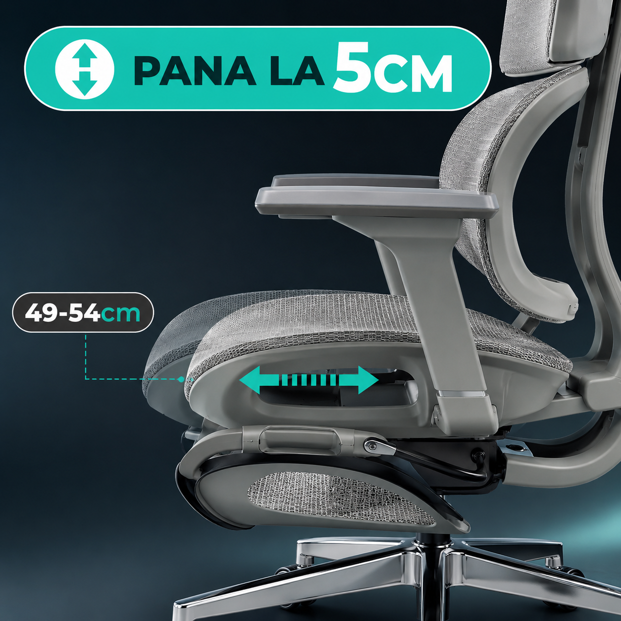 Scaun ergonomic Timebox, Cotiere 4D, pana la 150 kg, 150°, Gri