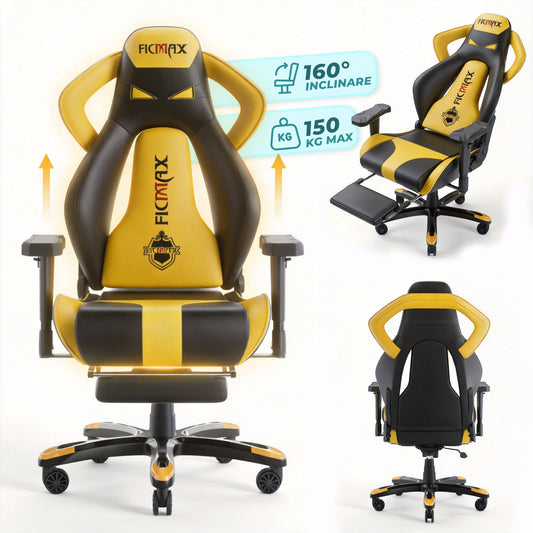 Scaun Gaming Ergonomic, 360°, Galben