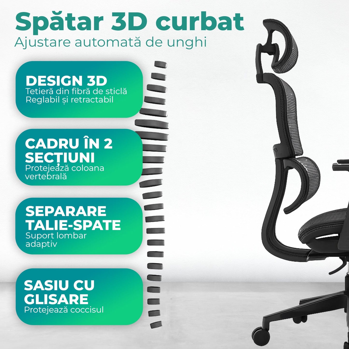 Scaun ergonomic Timebox, Cotiere 4D, pana la 150 kg, 150°, Negru