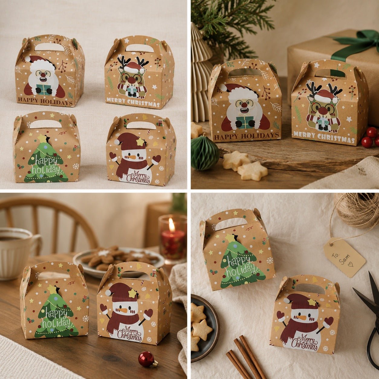 Set 12 cutii Crăciun 4 modele cu mâner - kraft