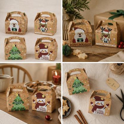 Set 12 cutii Crăciun 4 modele cu mâner - kraft