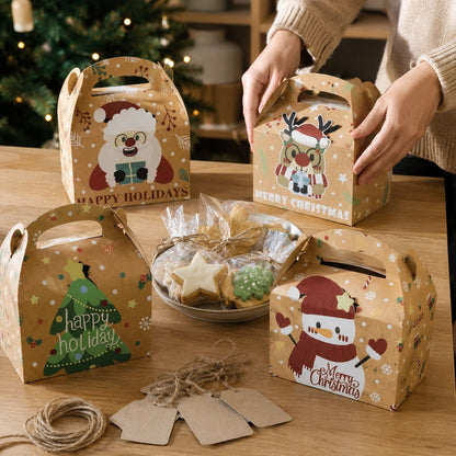 Set 12 cutii Crăciun 4 modele cu mâner - kraft