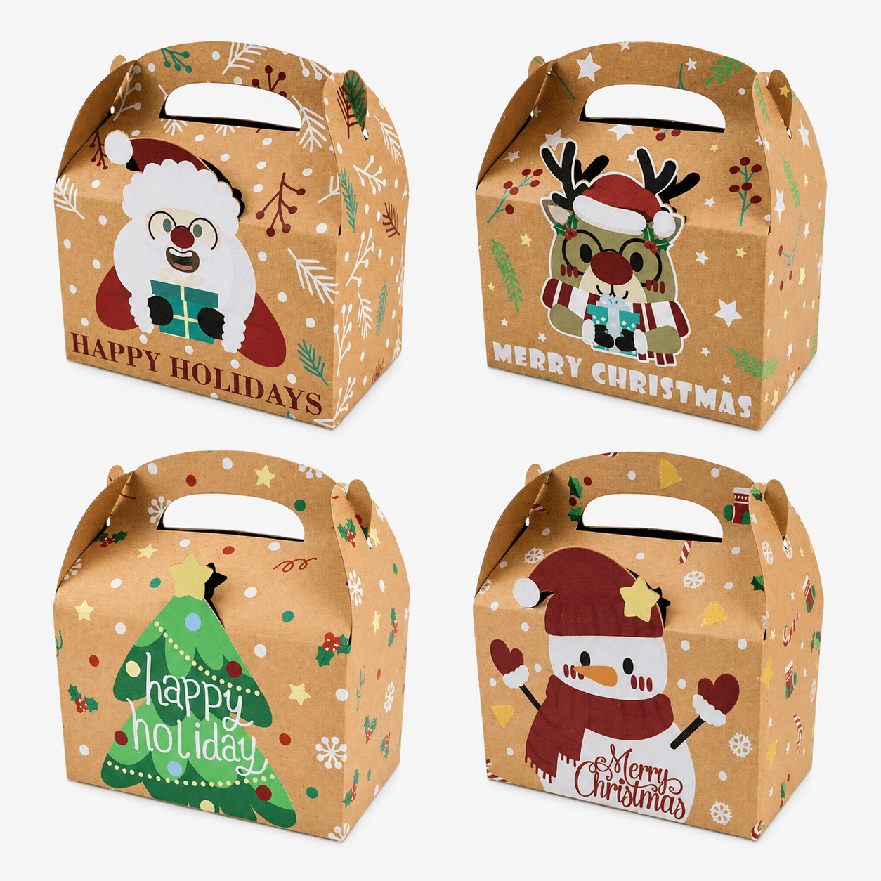 Set 12 cutii Crăciun 4 modele cu mâner - kraft