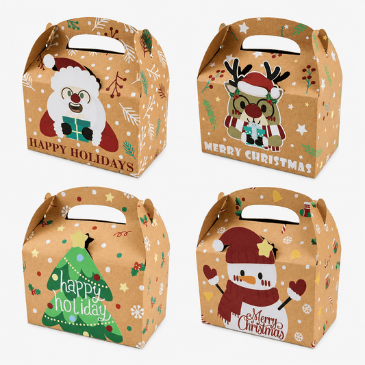 Set 12 cutii Crăciun 4 modele cu mâner - kraft